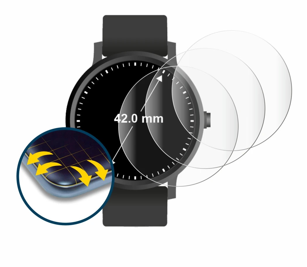 Imagen del dispositivo Relojes (Circular, ø: 42 mm) con una amplia variedad de protectores de pantalla.