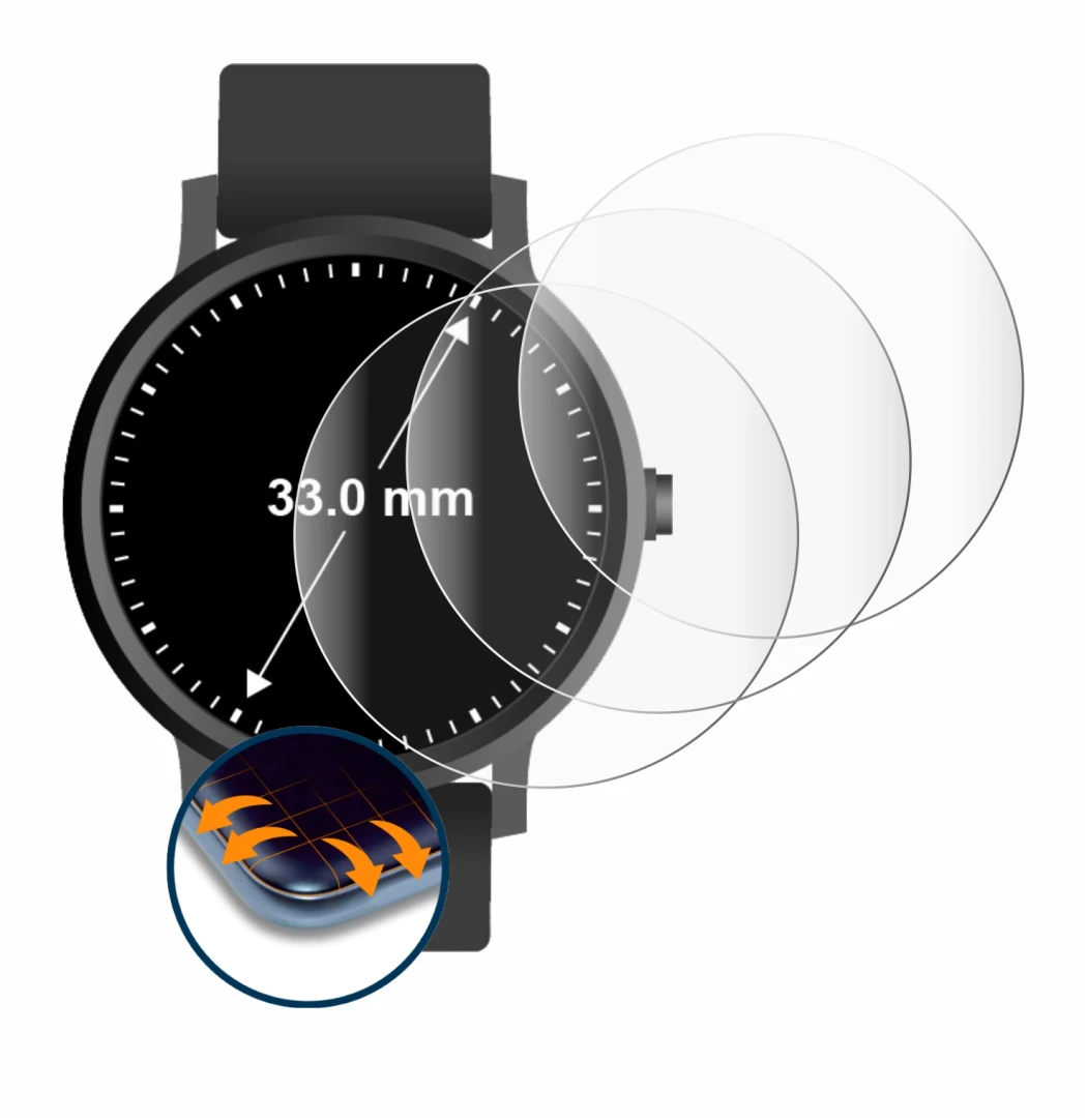 Imagen del dispositivo Relojes (Circular, ø: 33 mm) con una amplia variedad de protectores de pantalla.