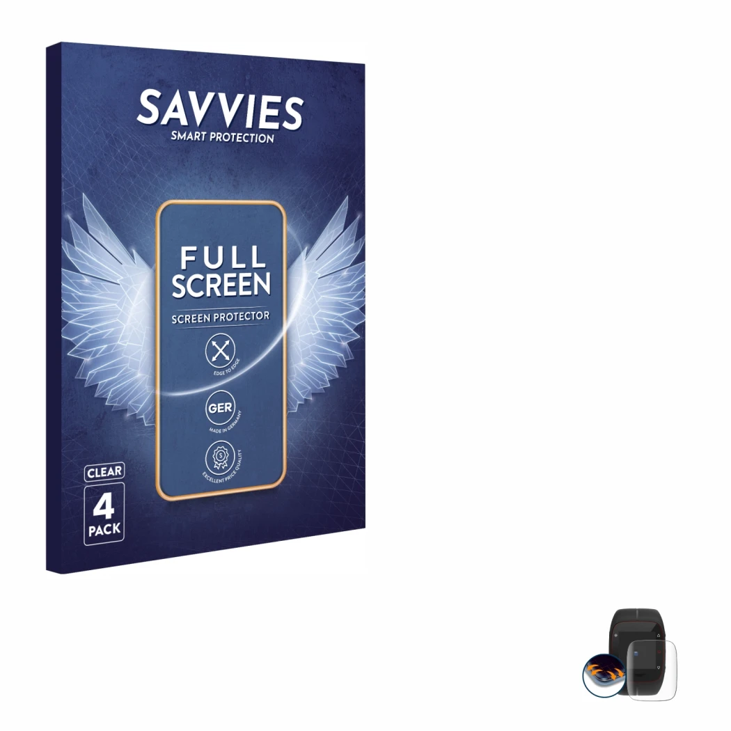 Parte frontal de un envase de producto con el logotipo de la marca Savvies. Al lado se muestra el dispositivo Polar M400 con s
