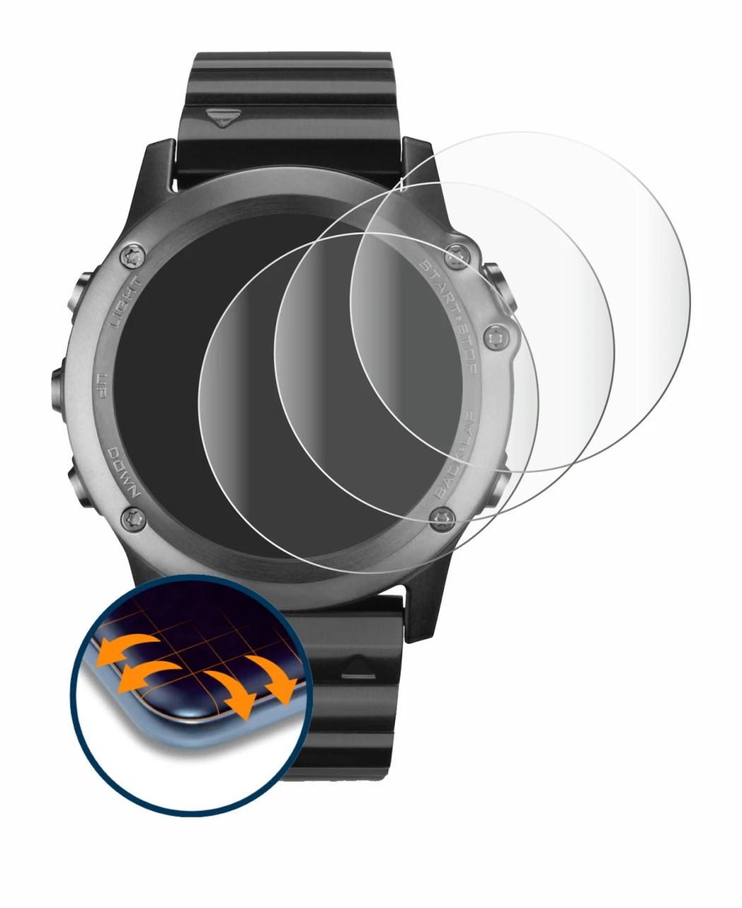 Imagen del dispositivo Garmin Fenix 3 con una amplia variedad de protectores de pantalla.