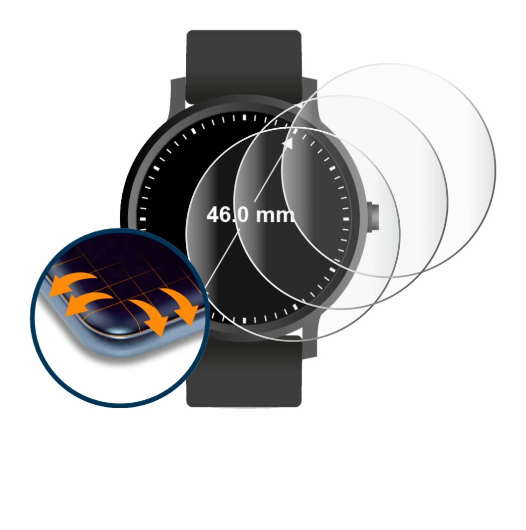 Imagen del dispositivo Relojes (Circular, ø: 46 mm) con una amplia variedad de protectores de pantalla.