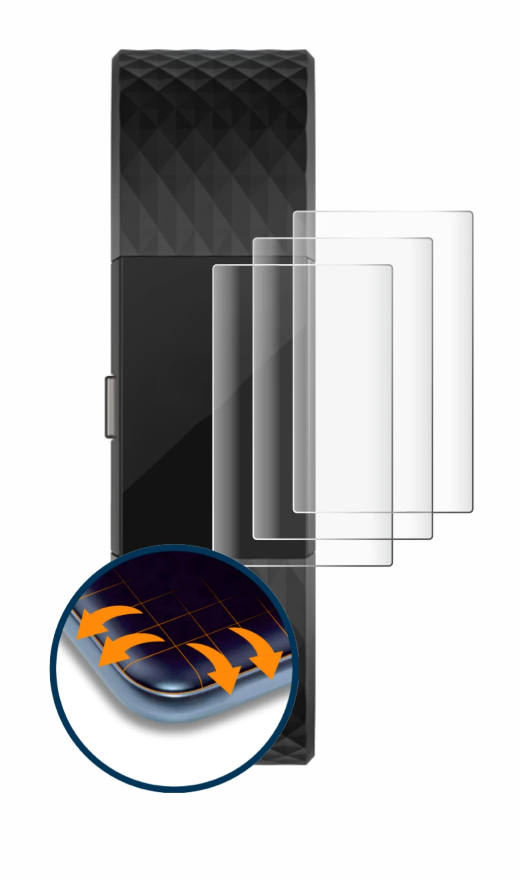 Imagen del dispositivo Fitbit Charge 2 con una amplia variedad de protectores de pantalla.
