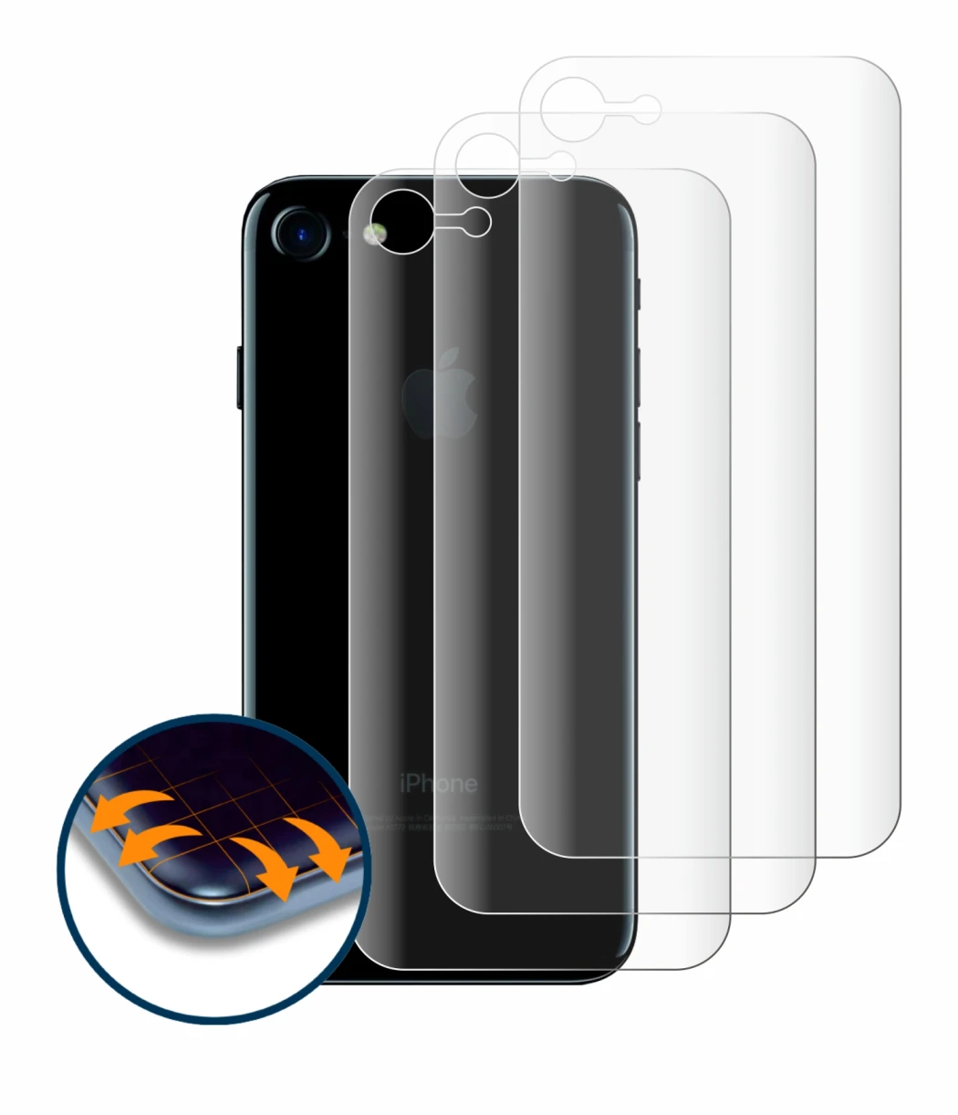 Imagen del dispositivo Apple iPhone 7 Trasera (superficie entera) con una amplia variedad de protectores de pantalla.