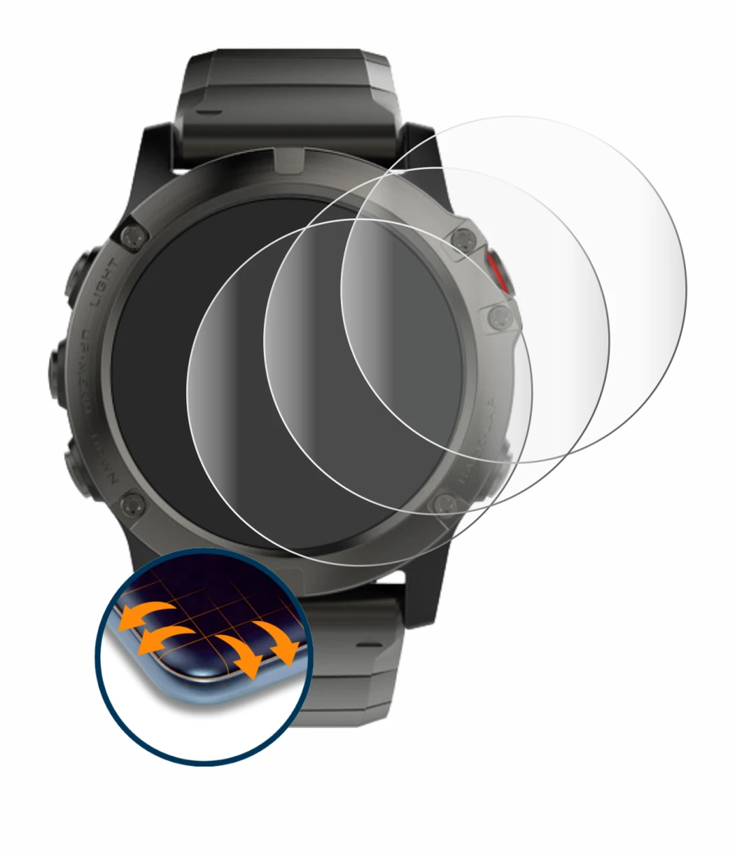 Imagen del dispositivo Garmin Fenix 5X (51 mm) con una amplia variedad de protectores de pantalla.