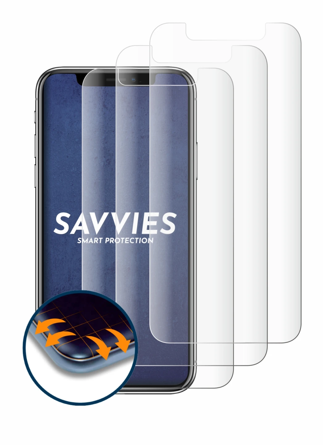 Imagen del dispositivo Apple iPhone X con una amplia variedad de protectores de pantalla.