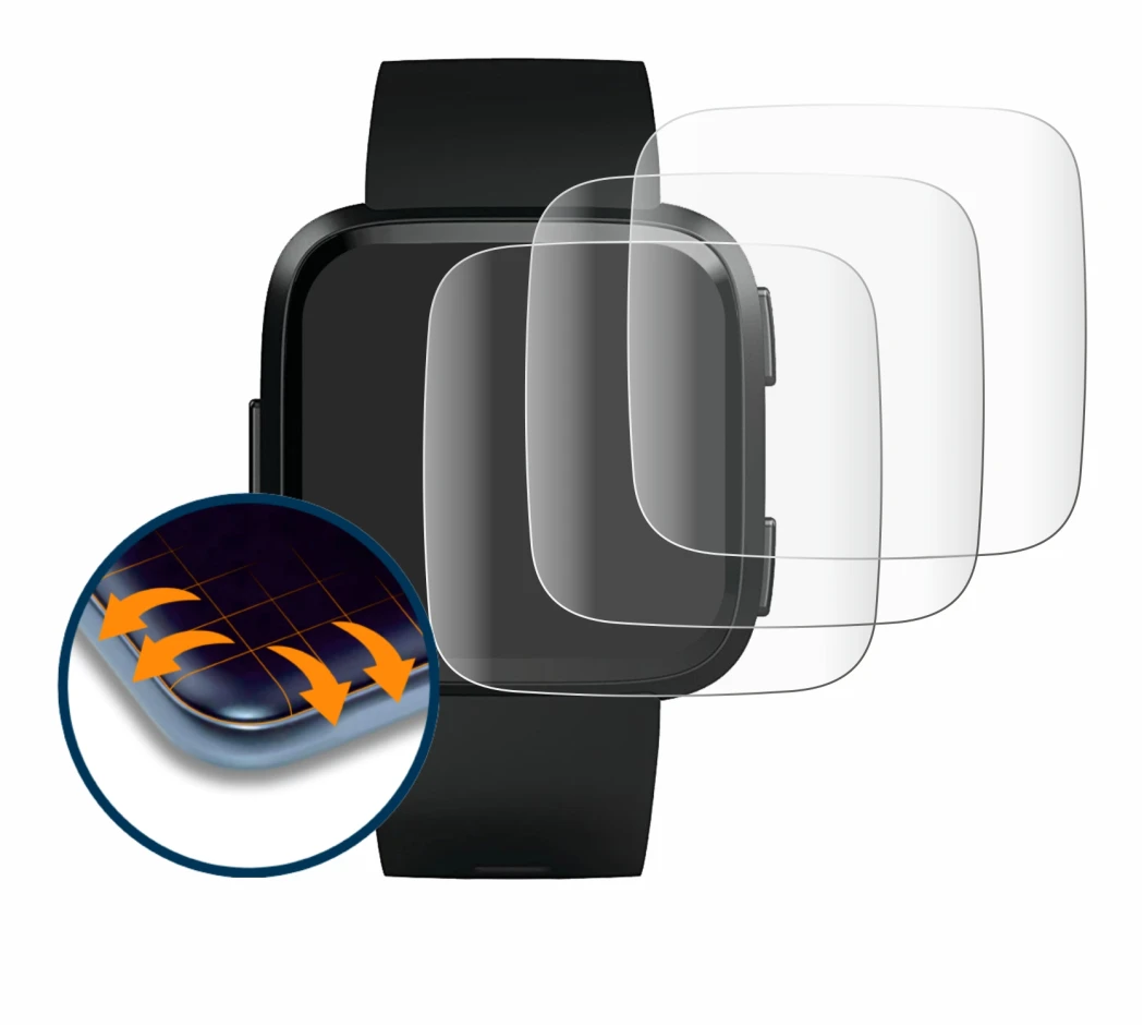 Imagen del dispositivo Fitbit Versa con una amplia variedad de protectores de pantalla.
