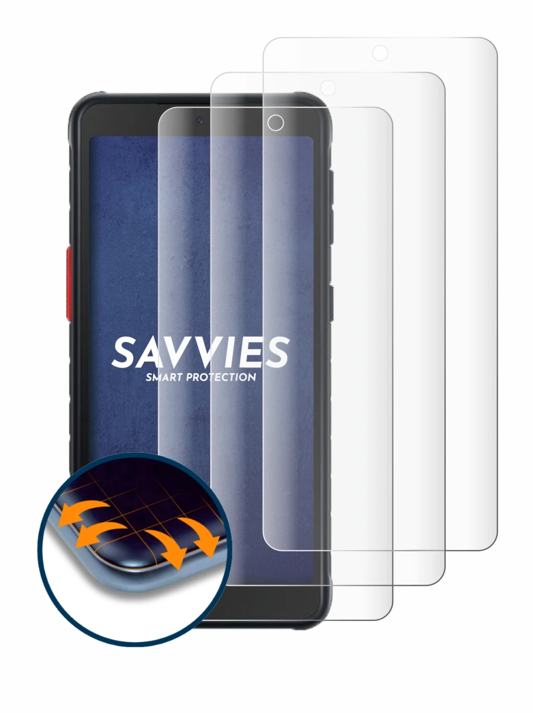 Imagen del dispositivo Samsung Galaxy XCover 5 con una amplia variedad de protectores de pantalla.