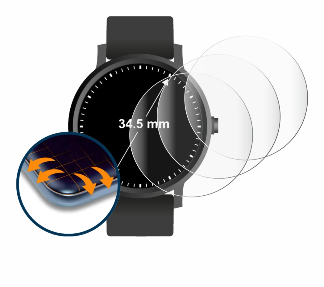 Imagen del dispositivo Relojes (Circular, ø: 34.5 mm) con una amplia variedad de protectores de pantalla.
