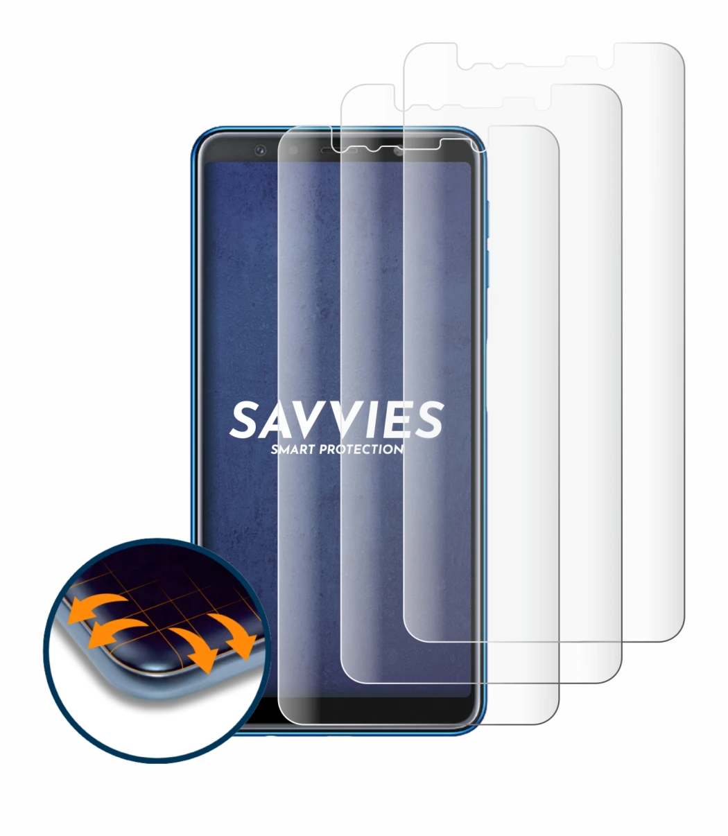 Imagen del dispositivo Samsung Galaxy A7 2018 con una amplia variedad de protectores de pantalla.