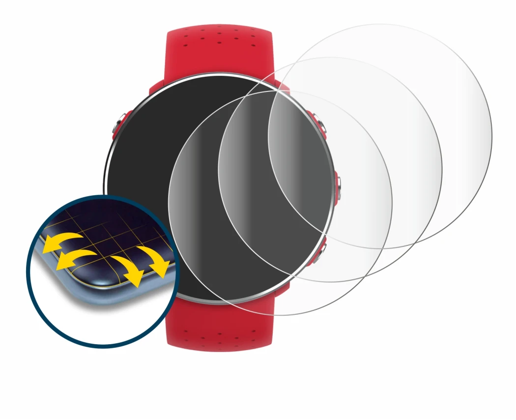 Imagen del dispositivo Polar Vantage M con una amplia variedad de protectores de pantalla.