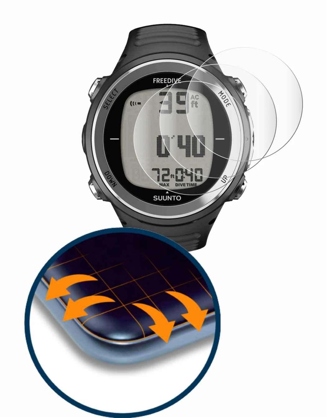 Imagen del dispositivo Suunto D4F con una amplia variedad de protectores de pantalla.
