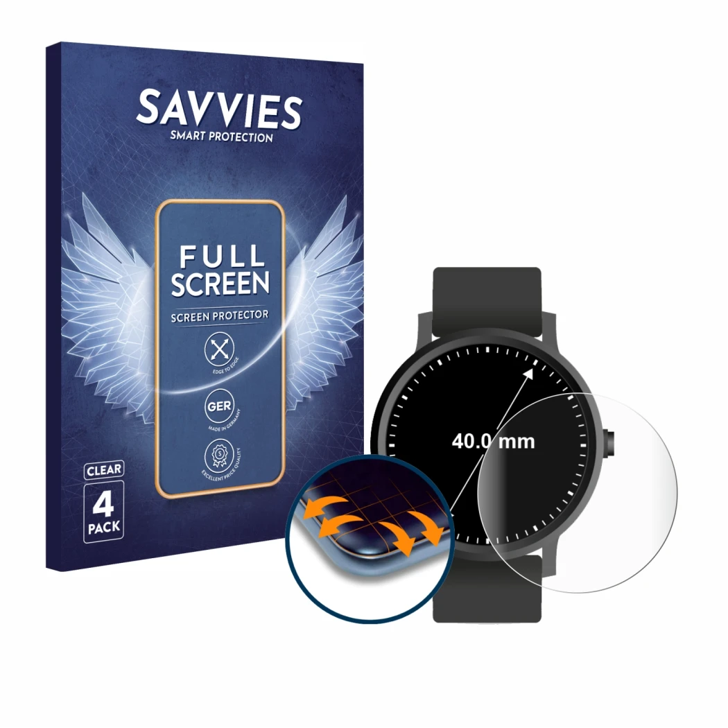 Parte frontal de un envase de producto con el logotipo de la marca Savvies. Al lado se muestra el dispositivo Circular Display