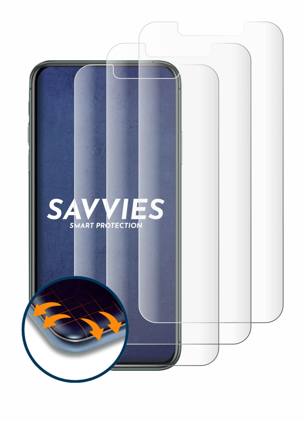 Imagen del dispositivo Apple iPhone 11 Pro Max con una amplia variedad de protectores de pantalla.