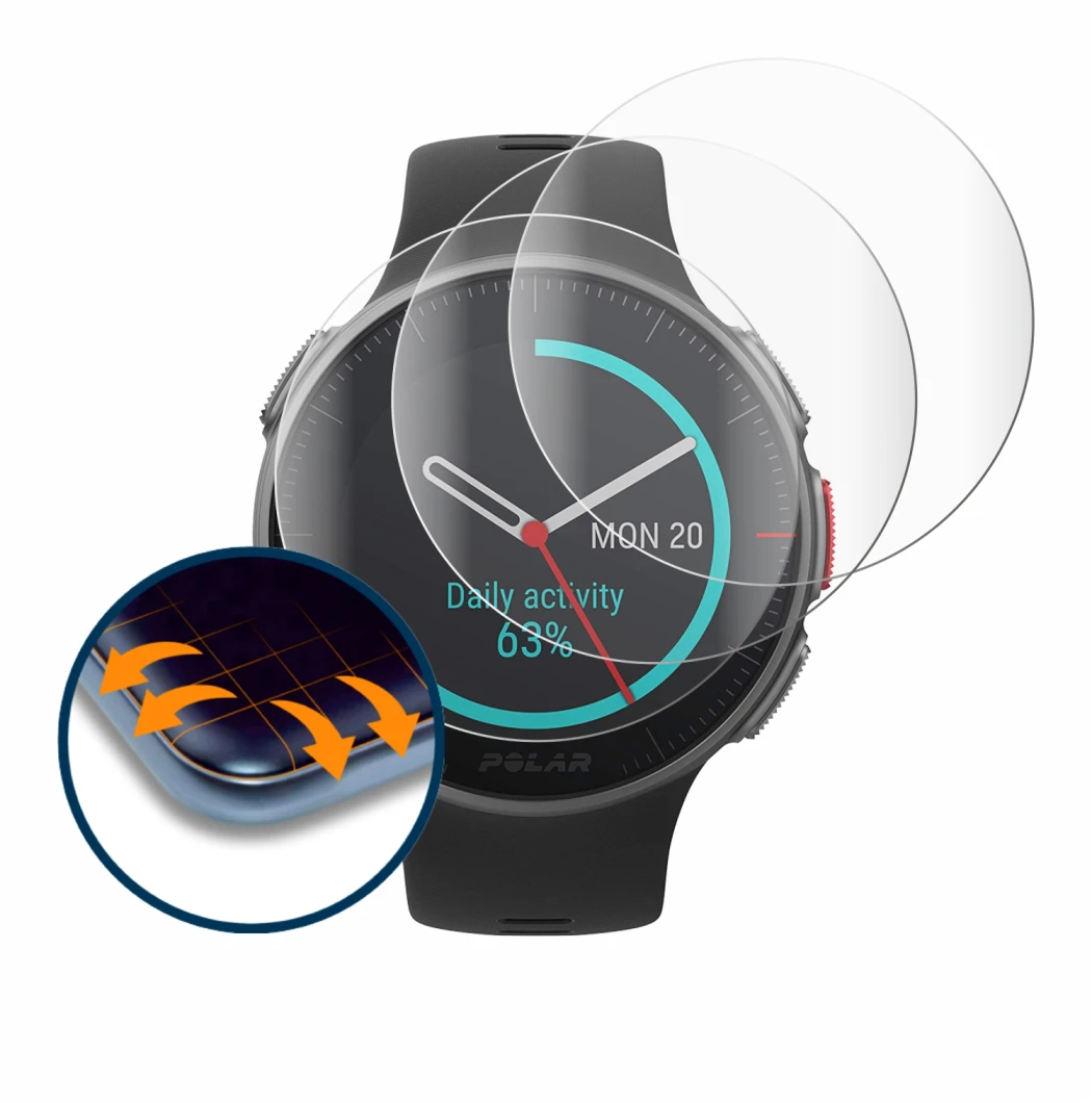 Imagen del dispositivo Polar Vantage V Titan con una amplia variedad de protectores de pantalla.