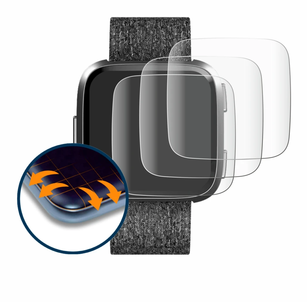 Imagen del dispositivo Fitbit Versa Special Edition con una amplia variedad de protectores de pantalla.