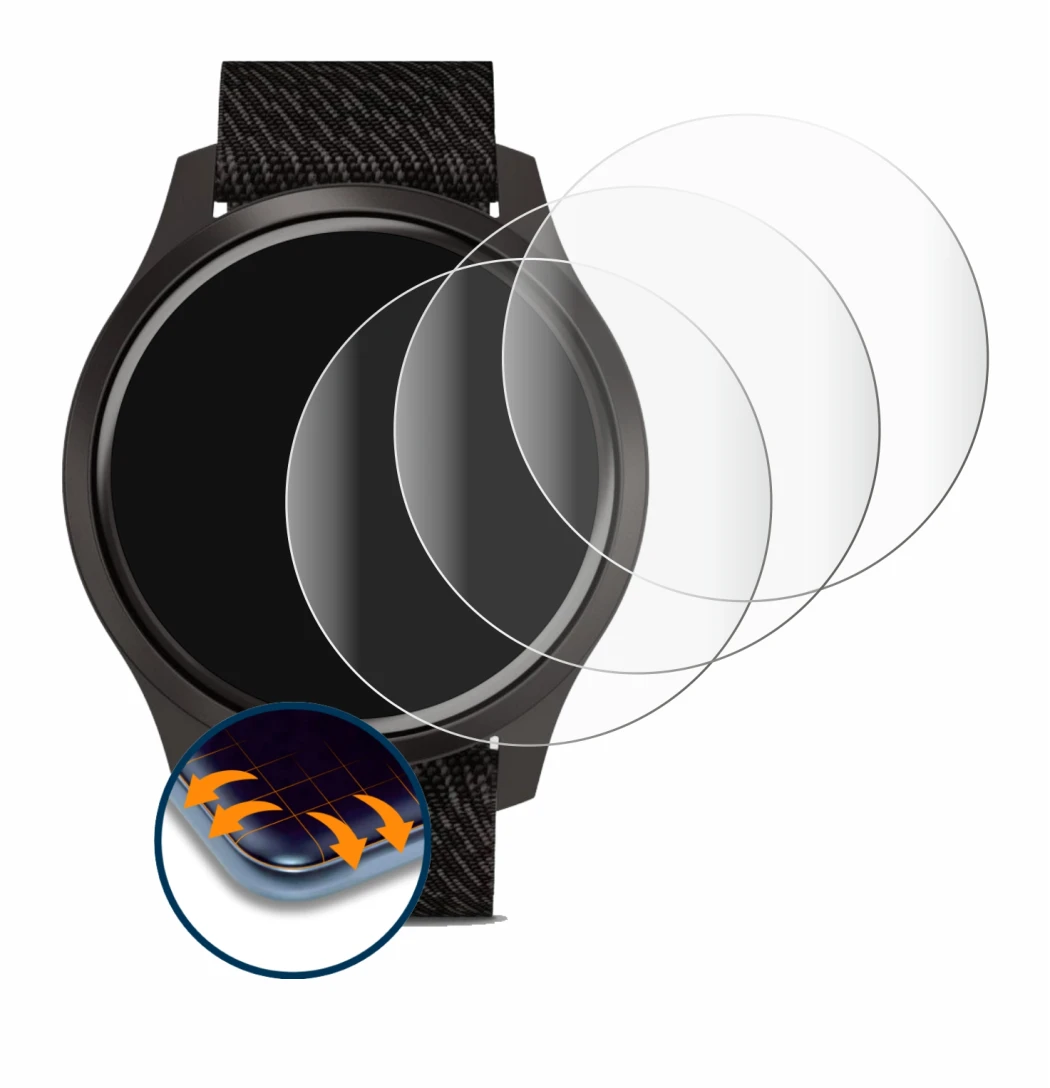 Imagen del dispositivo Garmin vivomove Style (42 mm) con una amplia variedad de protectores de pantalla.