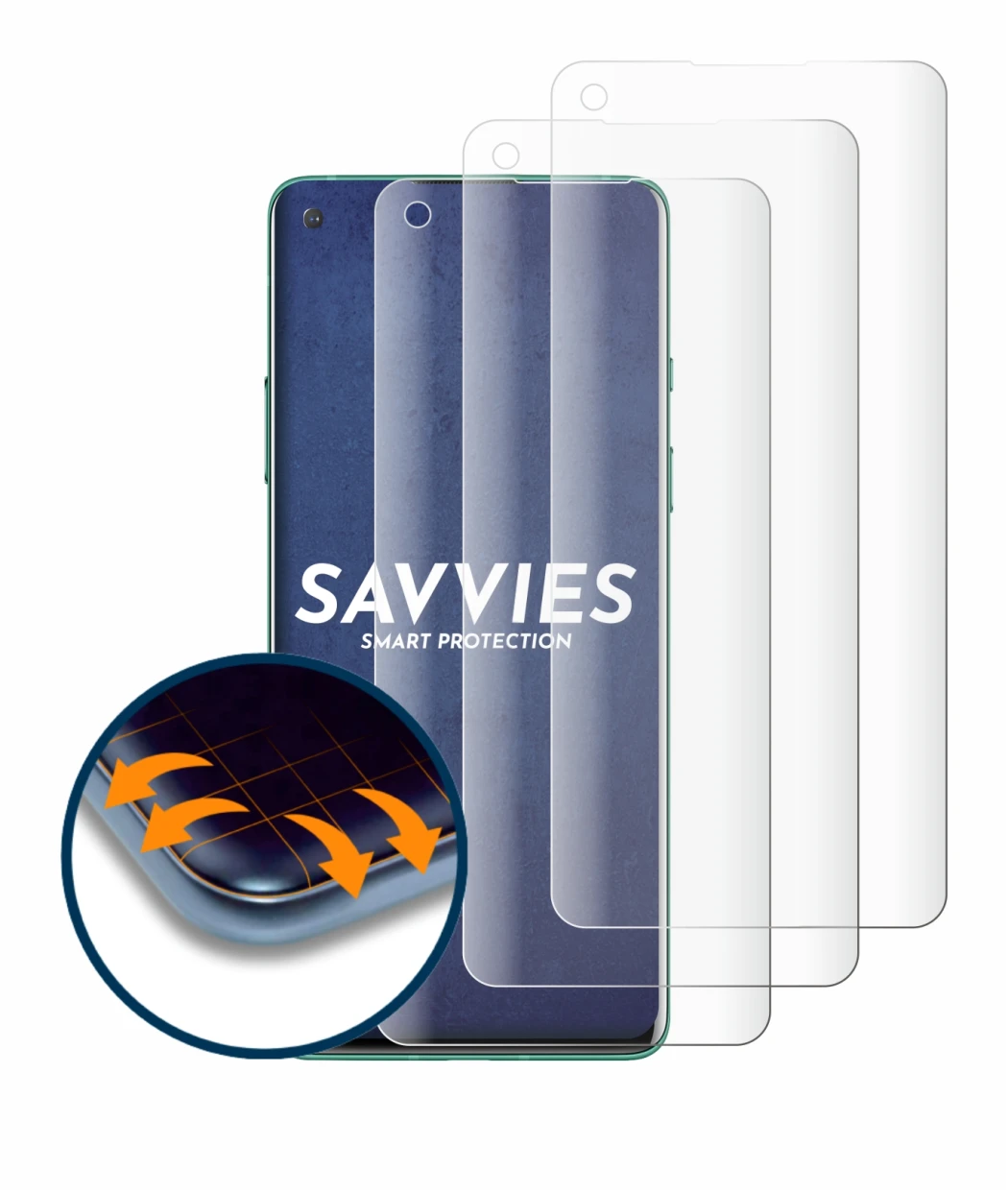 Imagen del dispositivo OnePlus 8 con una amplia variedad de protectores de pantalla.