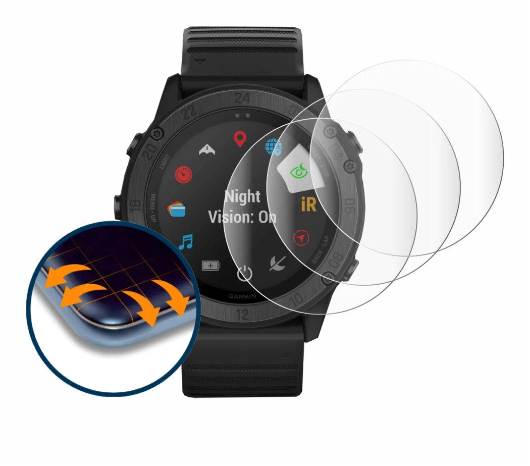 Imagen del dispositivo Garmin Tactix Delta Solar Ballistic con una amplia variedad de protectores de pantalla.