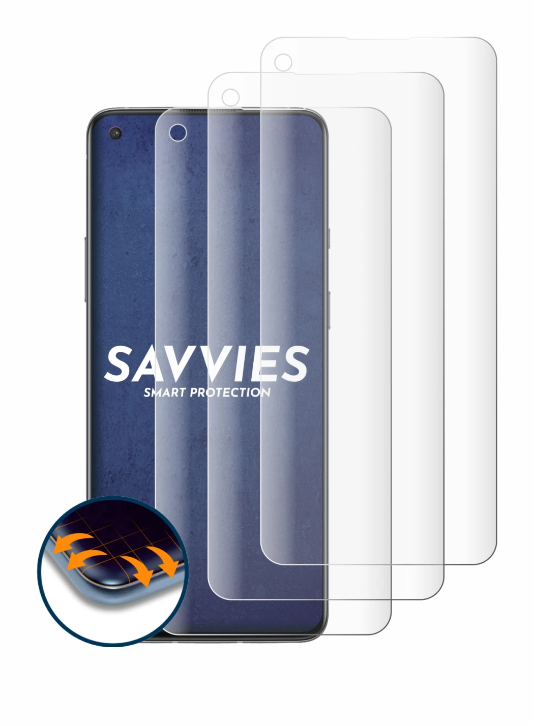 Imagen del dispositivo OnePlus 8T con una amplia variedad de protectores de pantalla.