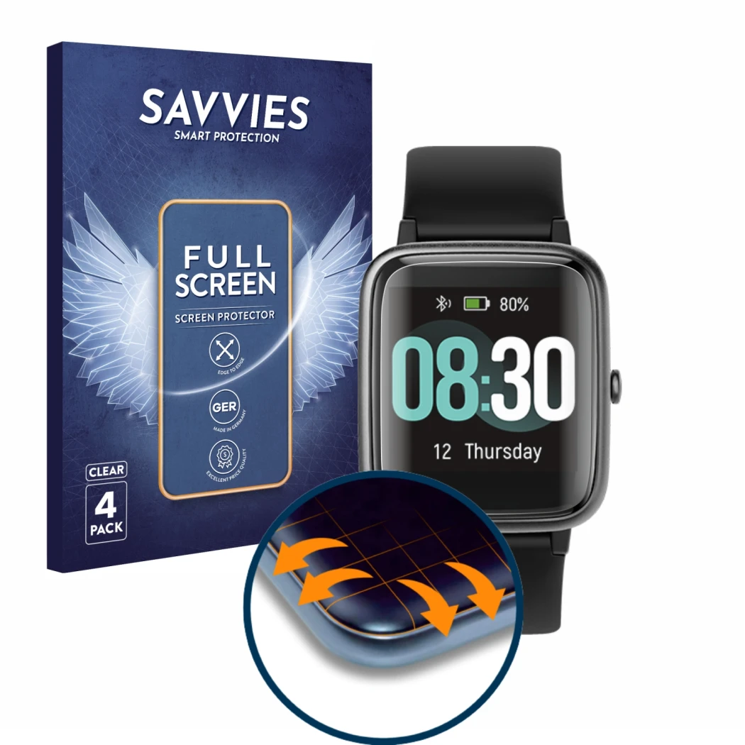 Parte frontal de un envase de producto con el logotipo de la marca Savvies. Al lado se muestra el dispositivo Putare A58 con s