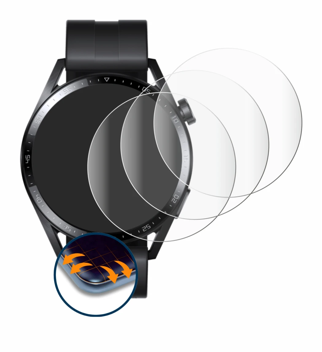 Imagen del dispositivo Huawei Watch GT 3 (46 mm) con una amplia variedad de protectores de pantalla.
