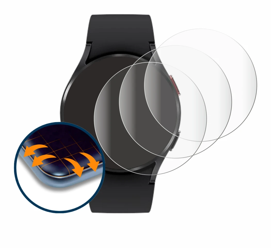 Imagen del dispositivo Samsung Galaxy Watch 4 (40mm) con una amplia variedad de protectores de pantalla.
