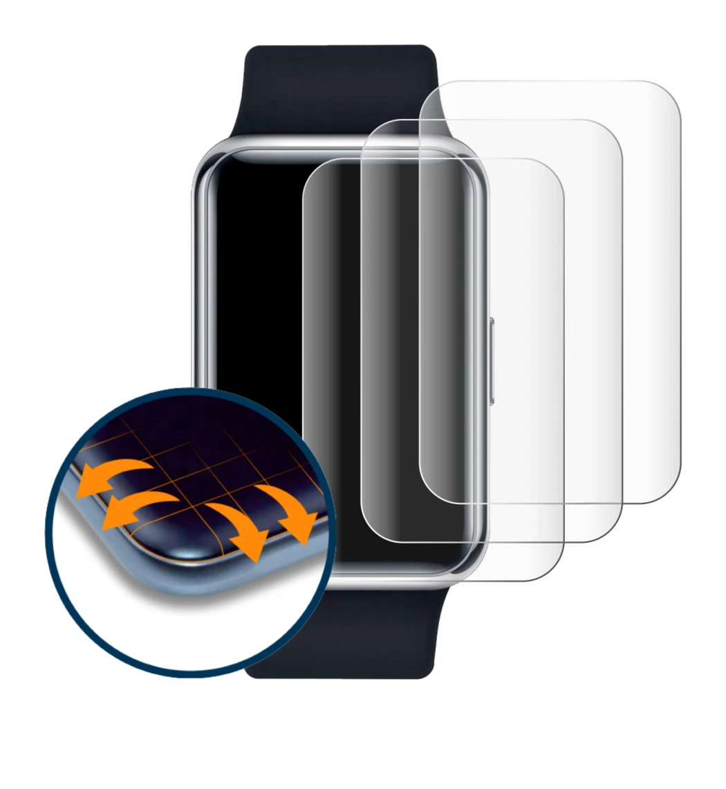 Imagen del dispositivo Huawei Watch Fit Elegant con una amplia variedad de protectores de pantalla.