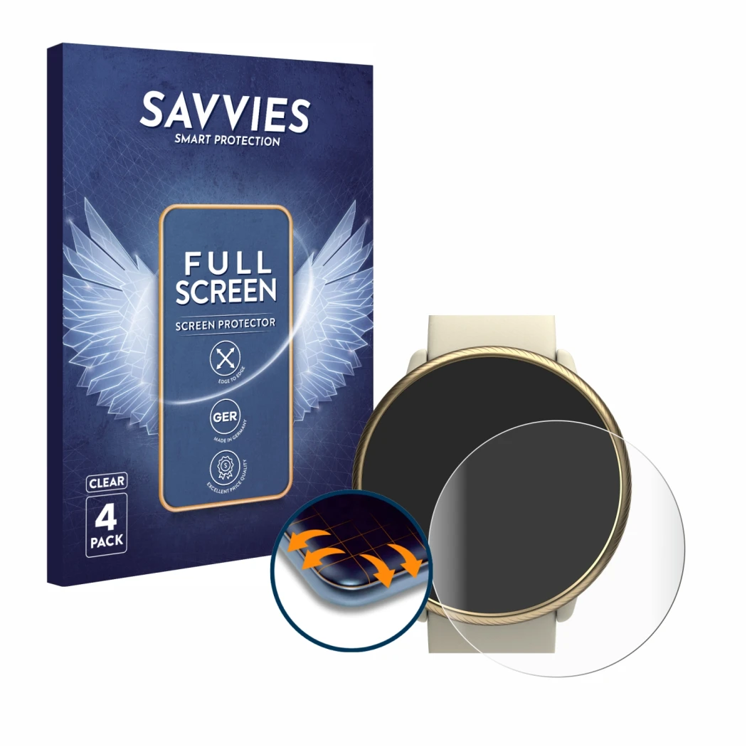 Parte frontal de un envase de producto con el logotipo de la marca Savvies. Al lado se muestra el dispositivo Polar Ignite 2 c