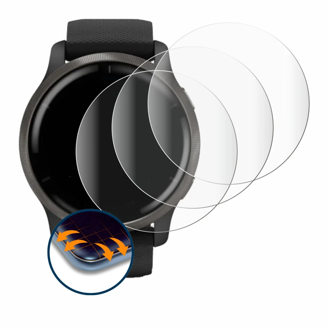 Imagen del dispositivo Garmin Venu 2 con una amplia variedad de protectores de pantalla.
