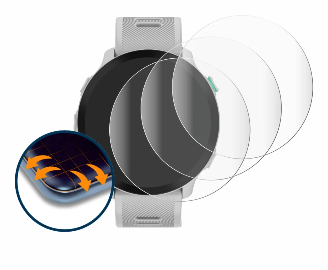 Imagen del dispositivo Garmin Forerunner 55 con una amplia variedad de protectores de pantalla.