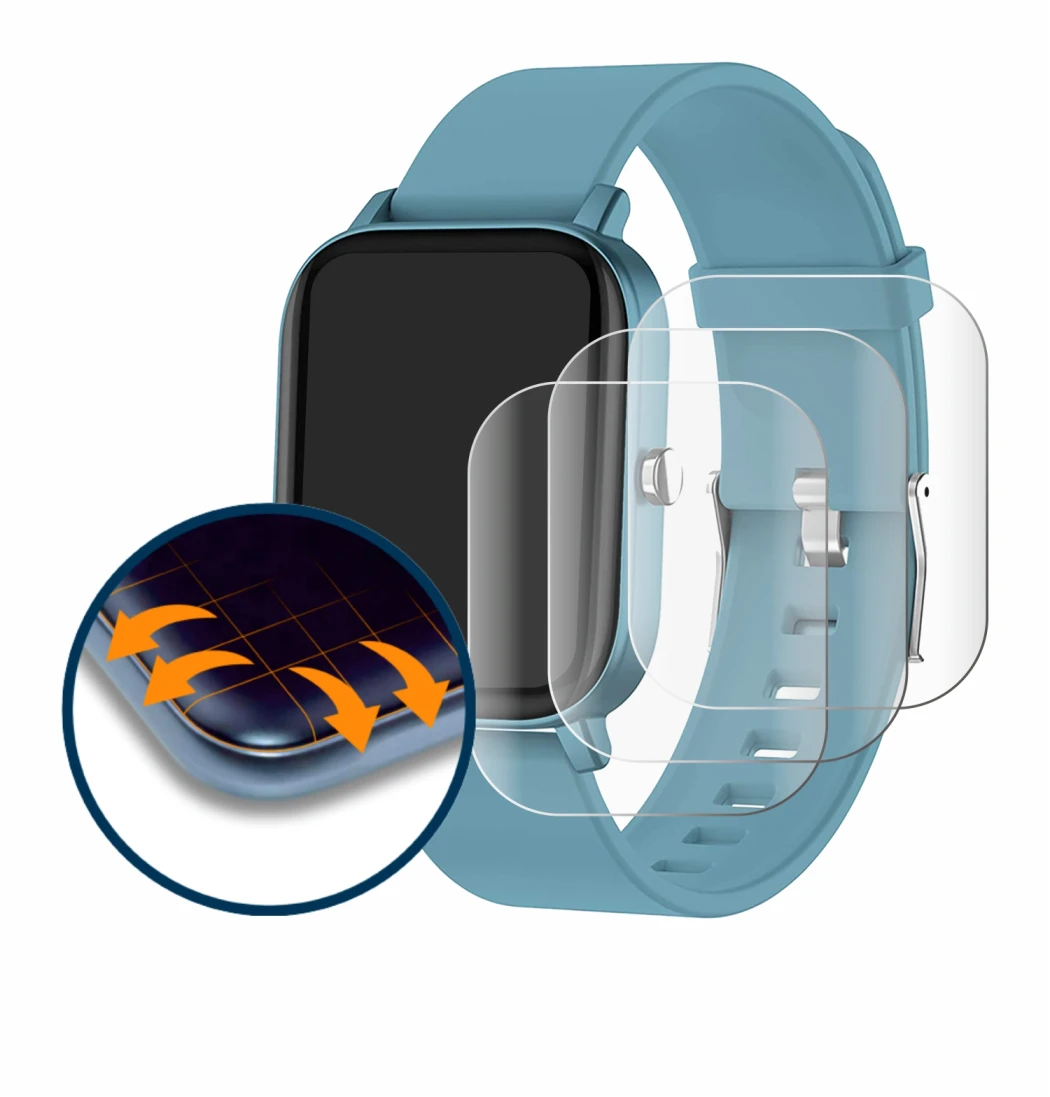 Imagen del dispositivo Pubu Smartwatch con una amplia variedad de protectores de pantalla.