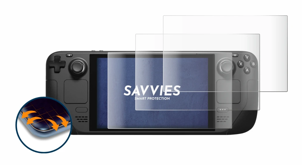 Imagen del dispositivo Valve Steam Deck con una amplia variedad de protectores de pantalla.