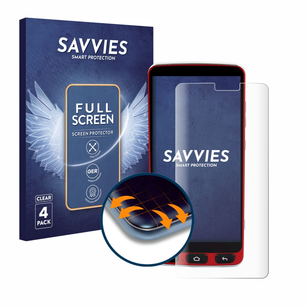 Parte frontal de un envase de producto con el logotipo de la marca Savvies. Al lado se muestra el dispositivo Olympia Neo Smar