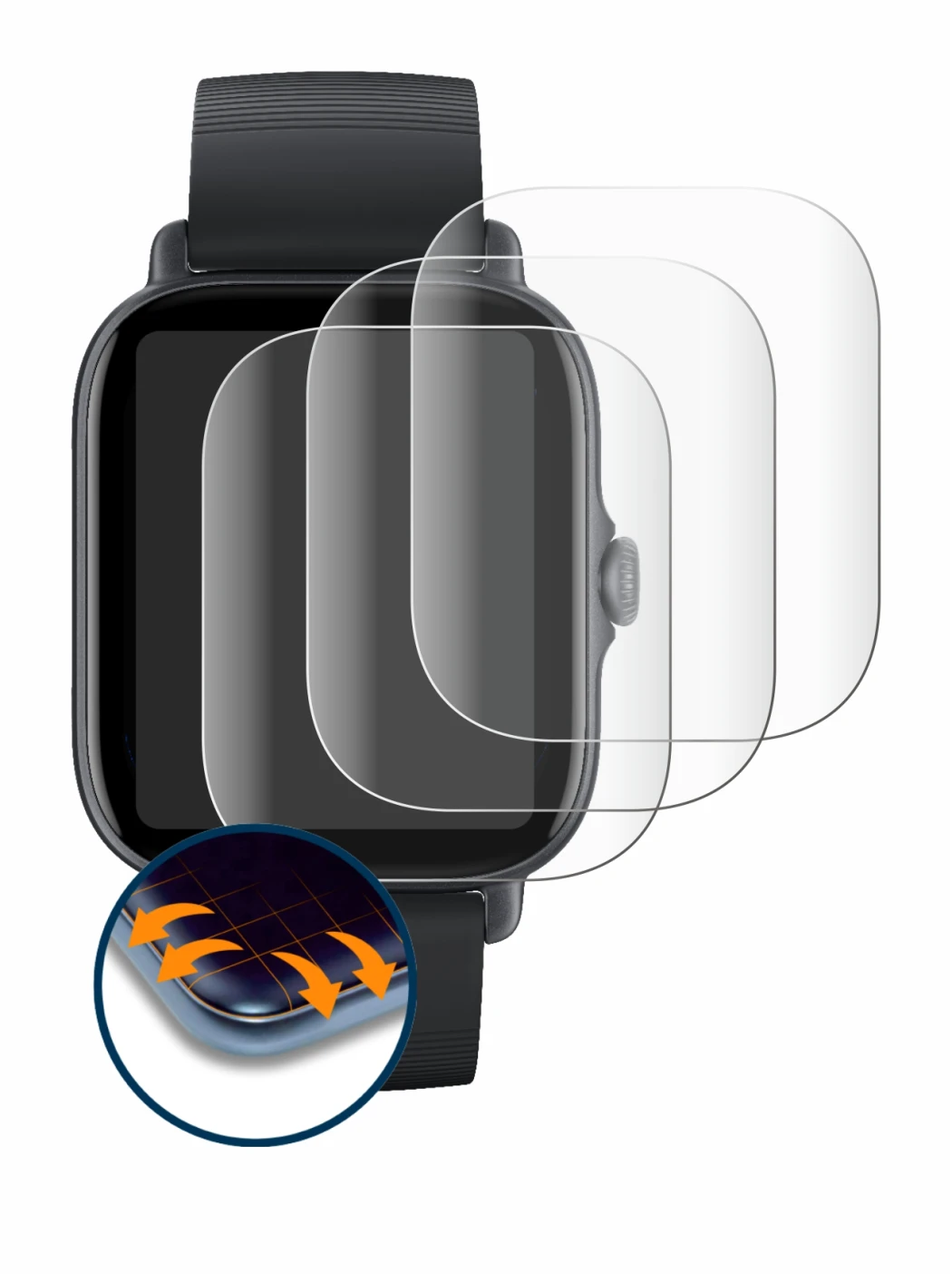 Imagen del dispositivo Huami Amazfit GTS 3 con una amplia variedad de protectores de pantalla.
