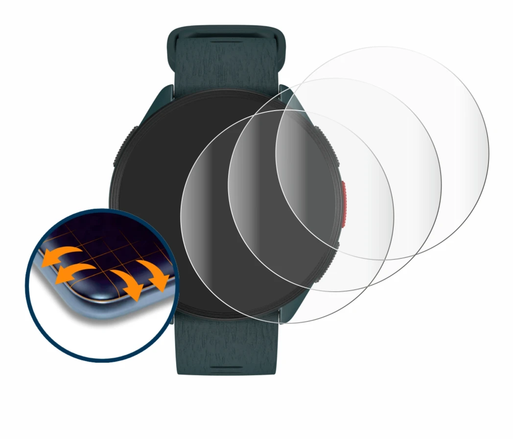 Imagen del dispositivo Polar Pacer con una amplia variedad de protectores de pantalla.