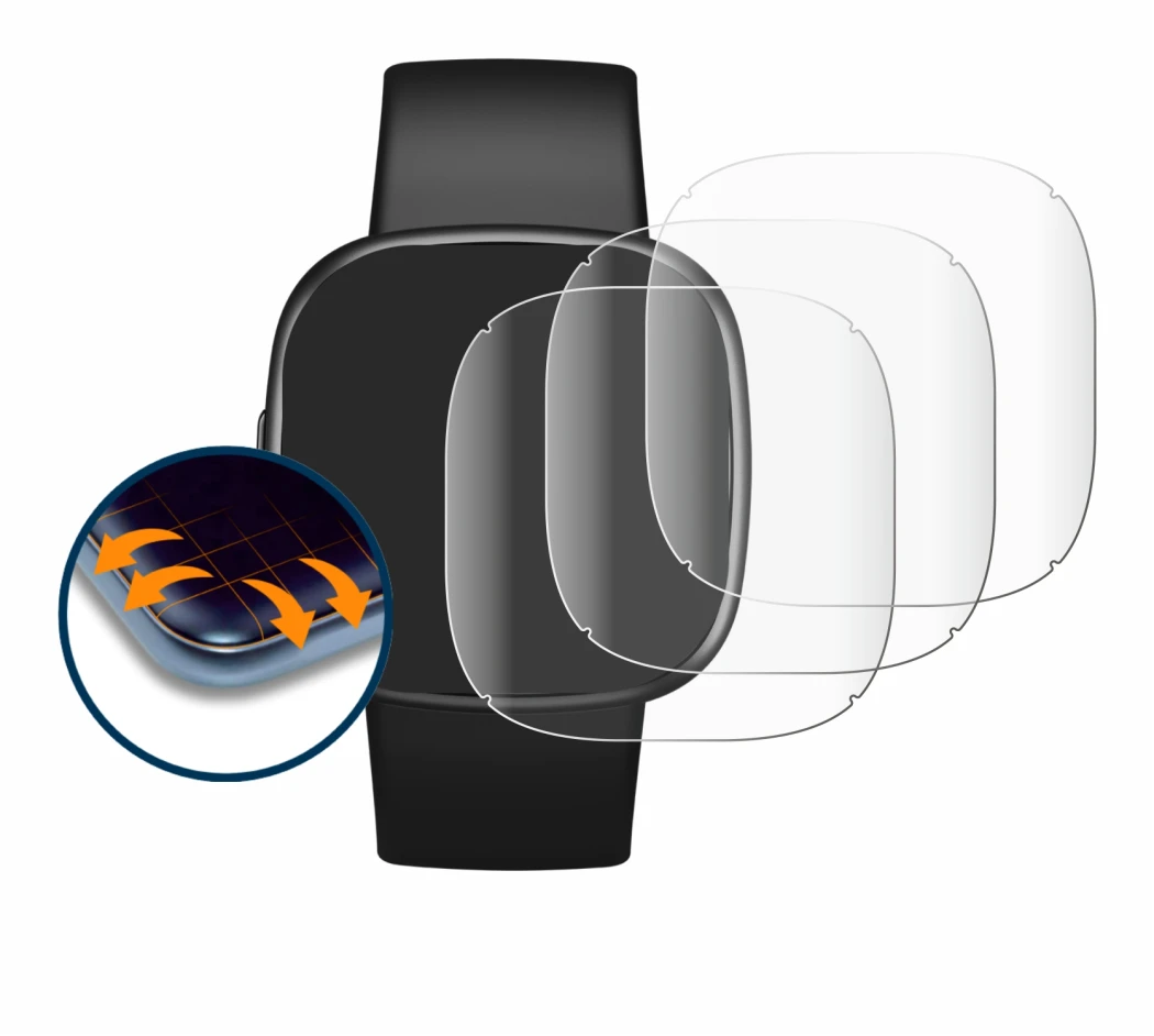 Imagen del dispositivo Fitbit Versa 4 con una amplia variedad de protectores de pantalla.