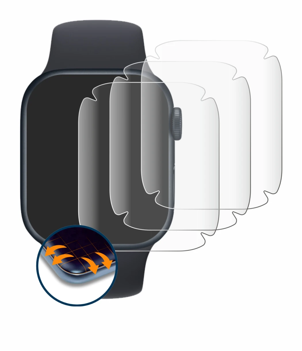 Imagen del dispositivo Apple Watch Series 8 (41 mm) con una amplia variedad de protectores de pantalla.