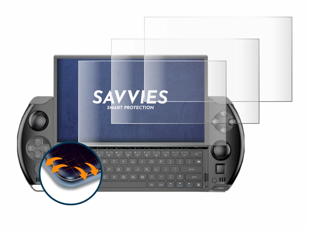 Imagen del dispositivo GPD Win 4 con una amplia variedad de protectores de pantalla.