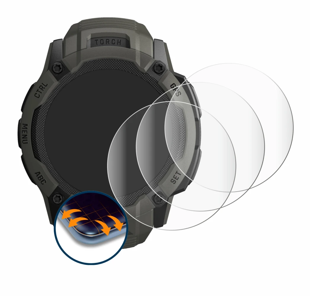 Imagen del dispositivo Garmin Instinct 2X Solar con una amplia variedad de protectores de pantalla.