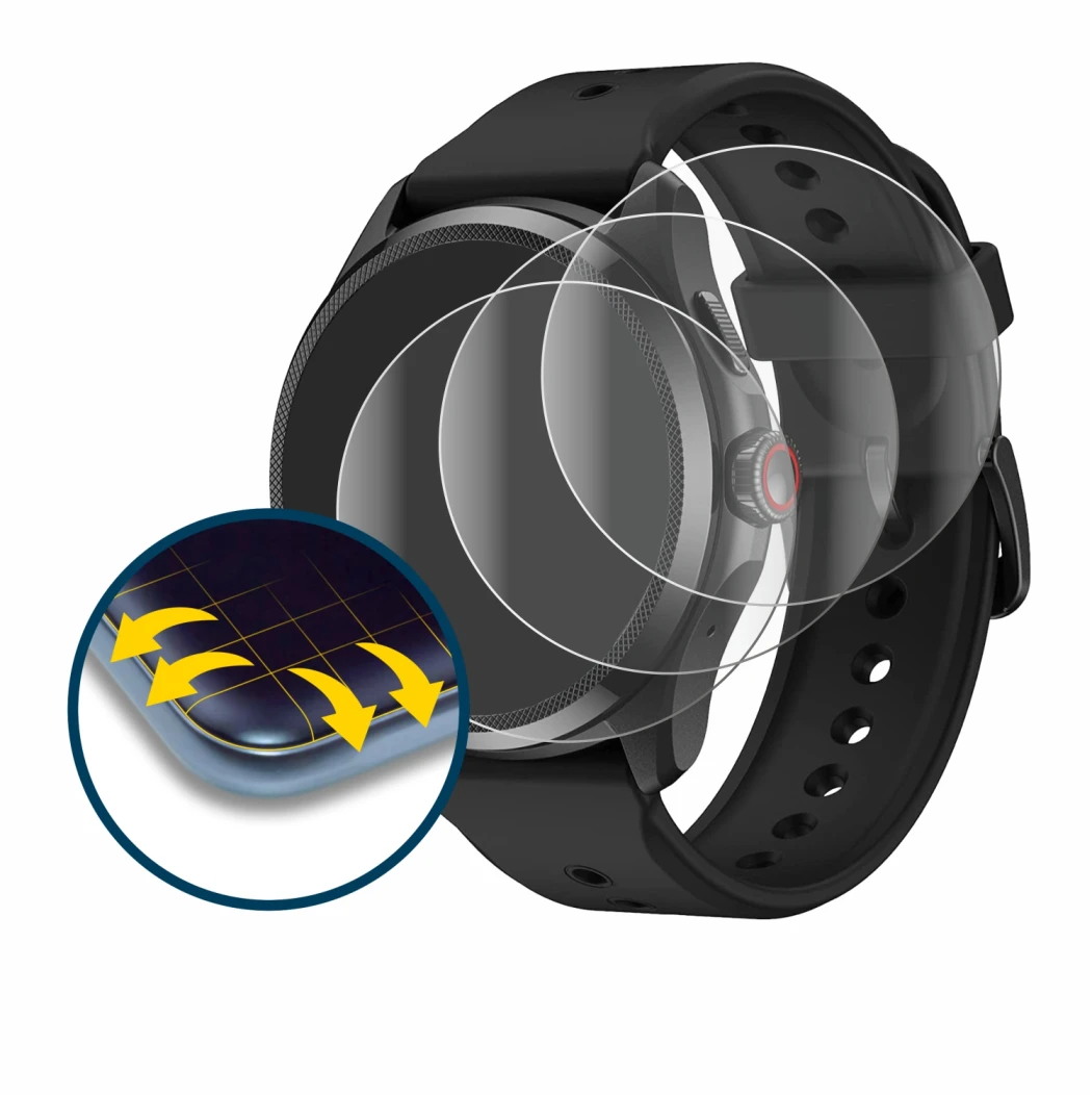 Imagen del dispositivo Mobvoi TicWatch Pro 5 con una amplia variedad de protectores de pantalla.