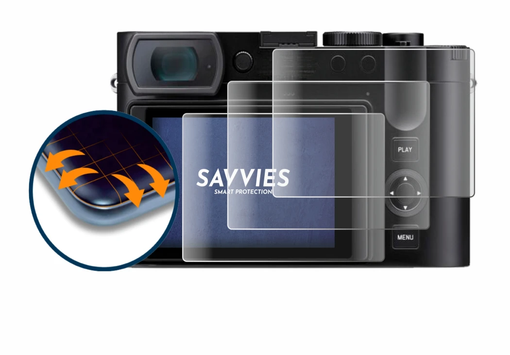 Imagen del dispositivo Leica Q3 con una amplia variedad de protectores de pantalla.