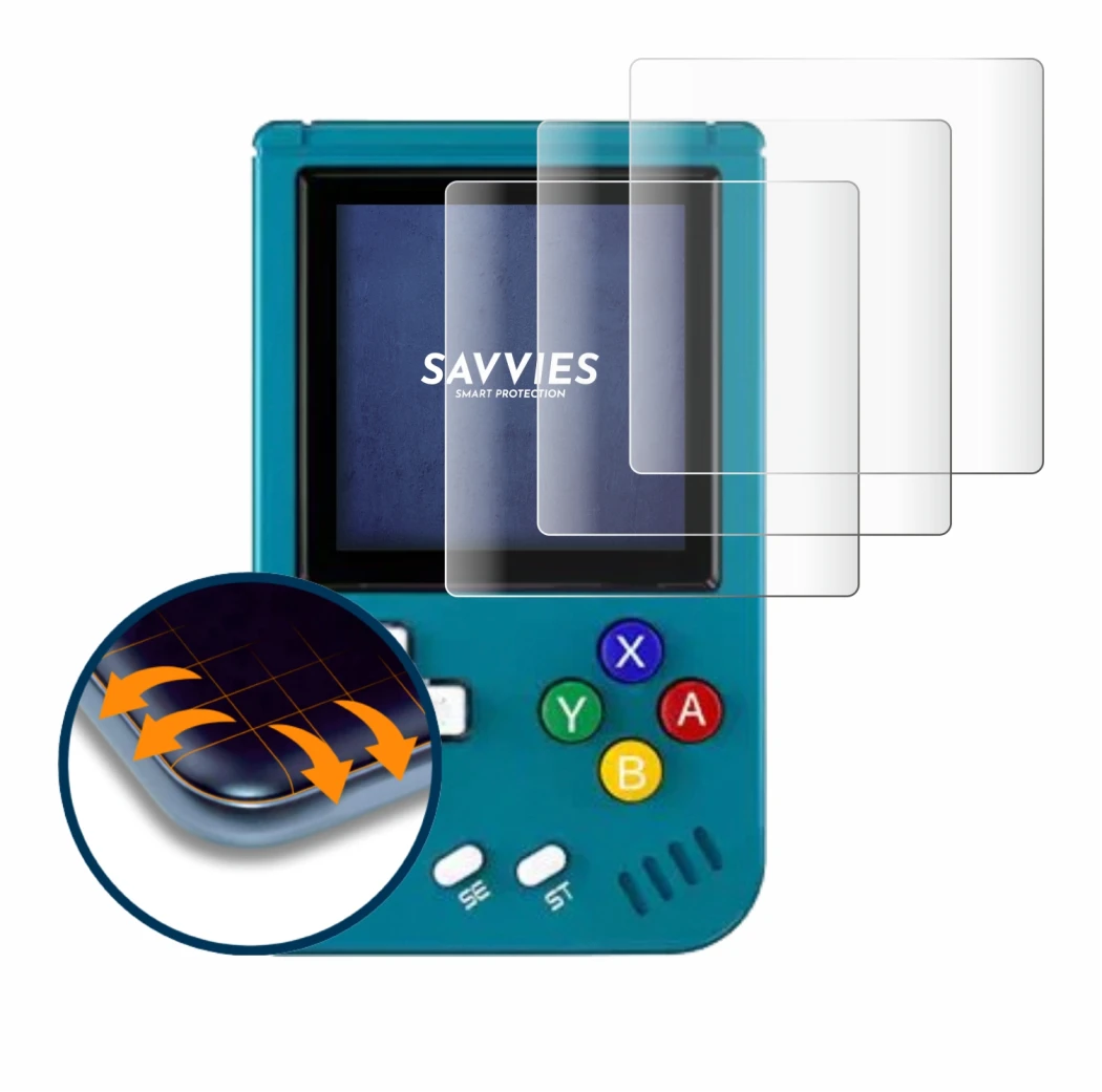 Imagen del dispositivo Anbernic RG Nano con una amplia variedad de protectores de pantalla.