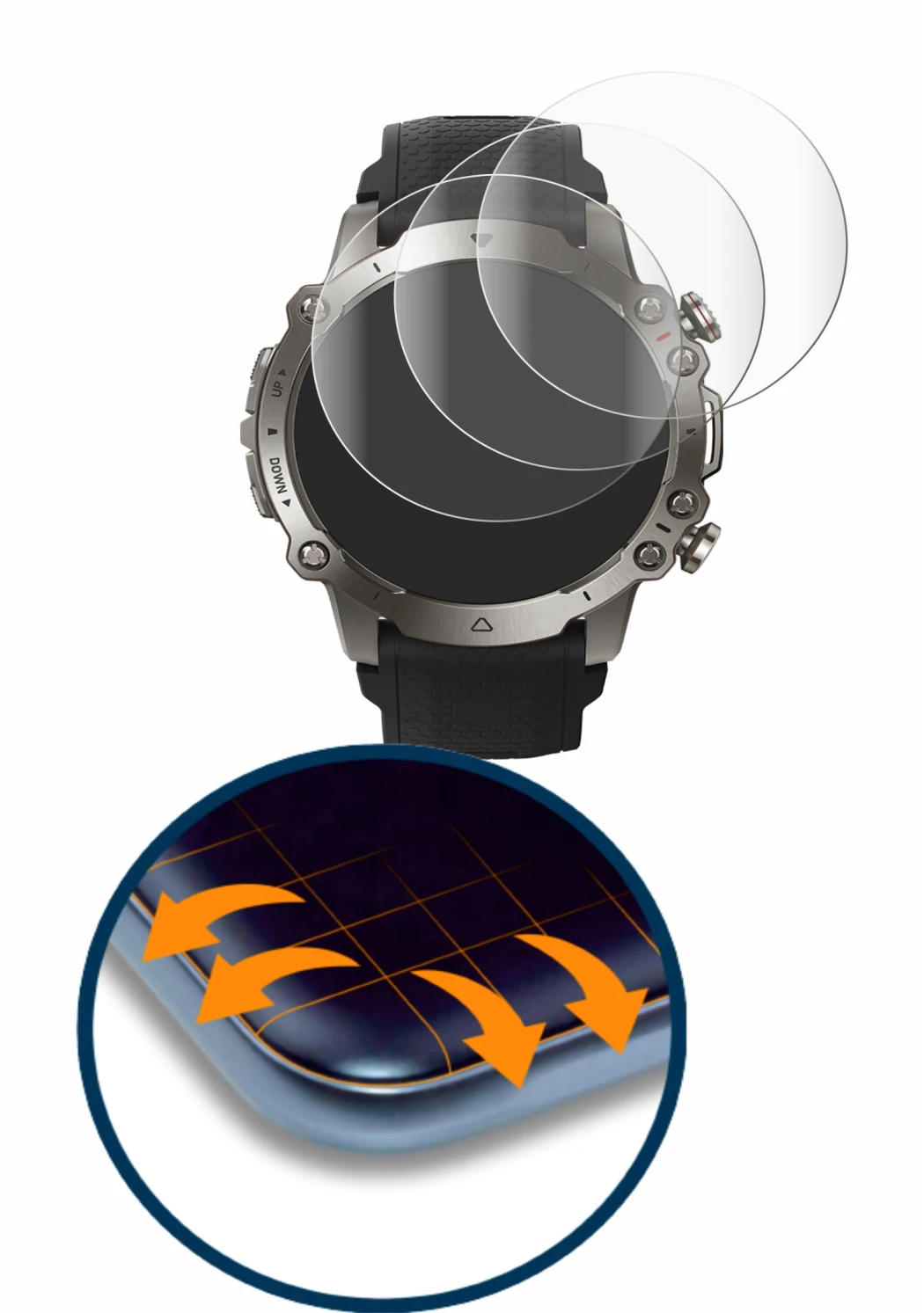 Imagen del dispositivo Huami Amazfit Falcon con una amplia variedad de protectores de pantalla.