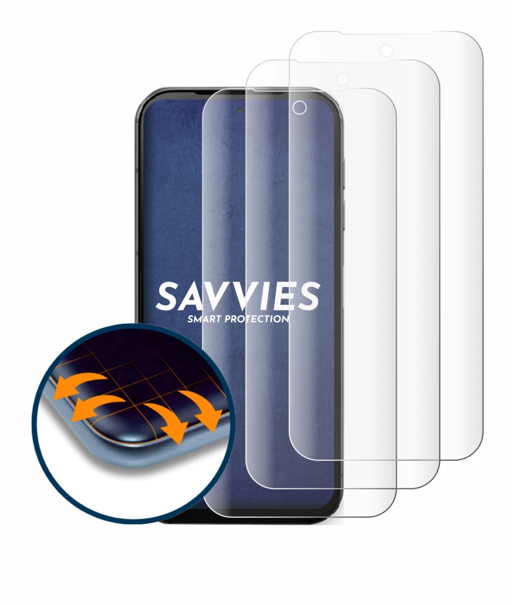 Imagen del dispositivo Fairphone 5 con una amplia variedad de protectores de pantalla.