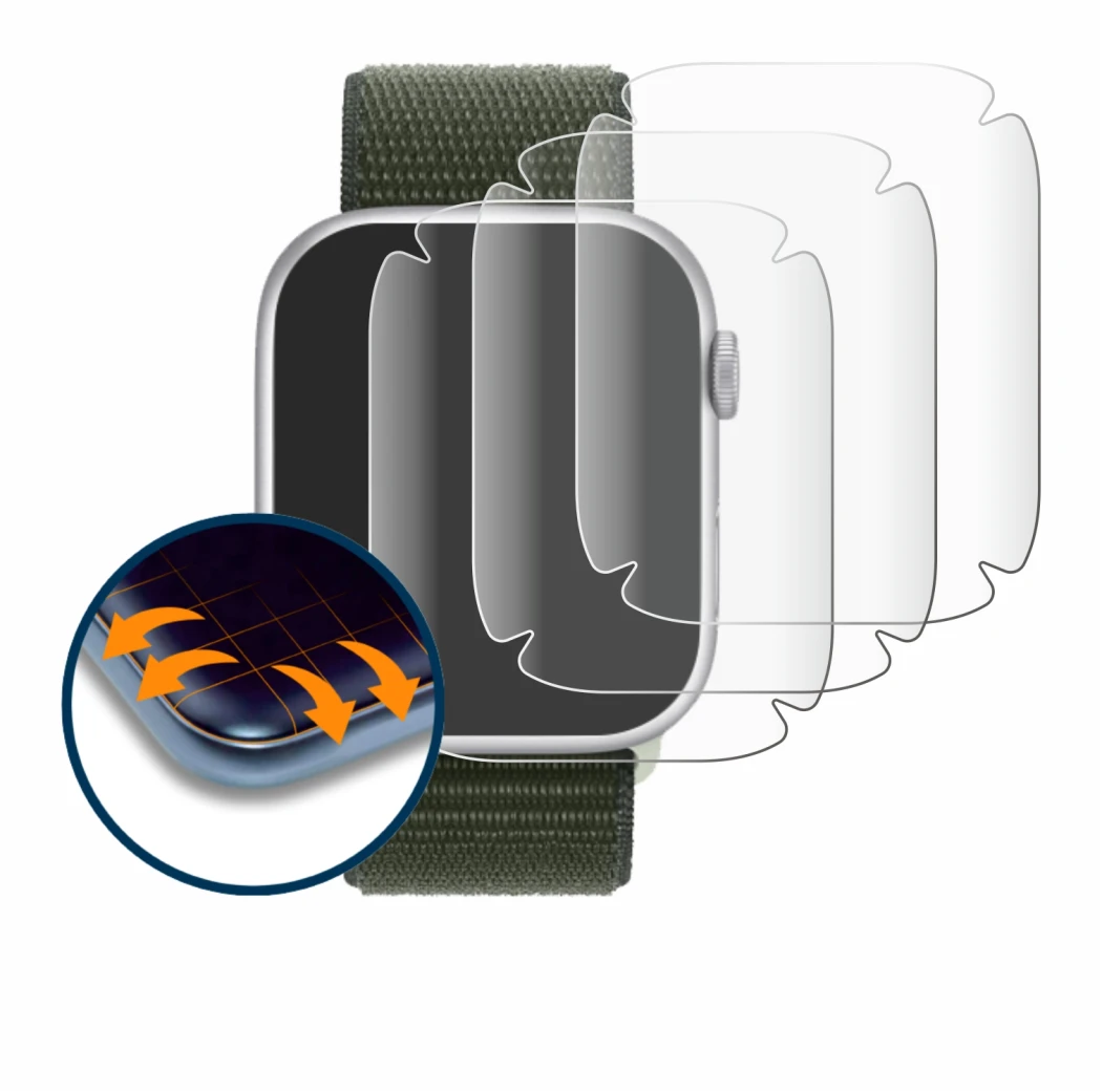 Imagen del dispositivo Apple Watch Series 9 (41 mm) con una amplia variedad de protectores de pantalla.
