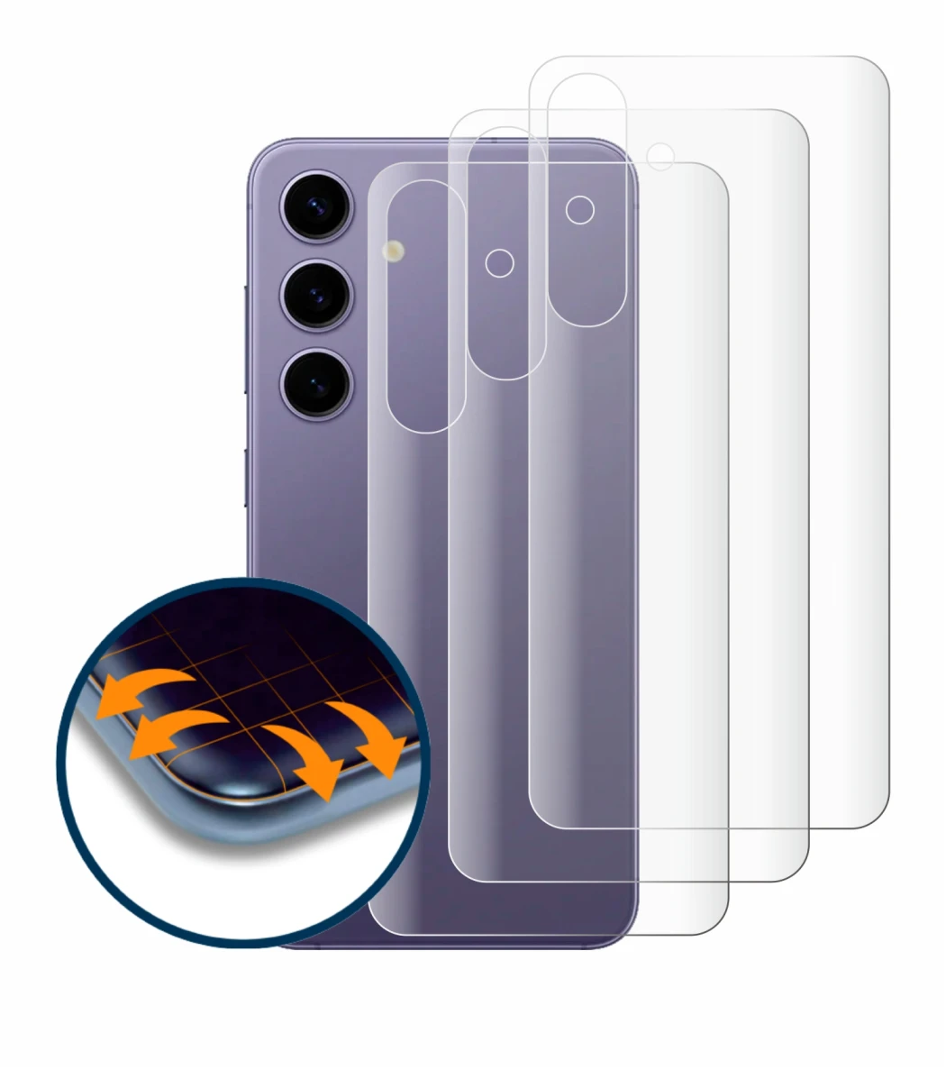 Imagen del dispositivo Samsung Galaxy S24 (Trasero) con una amplia variedad de protectores de pantalla.