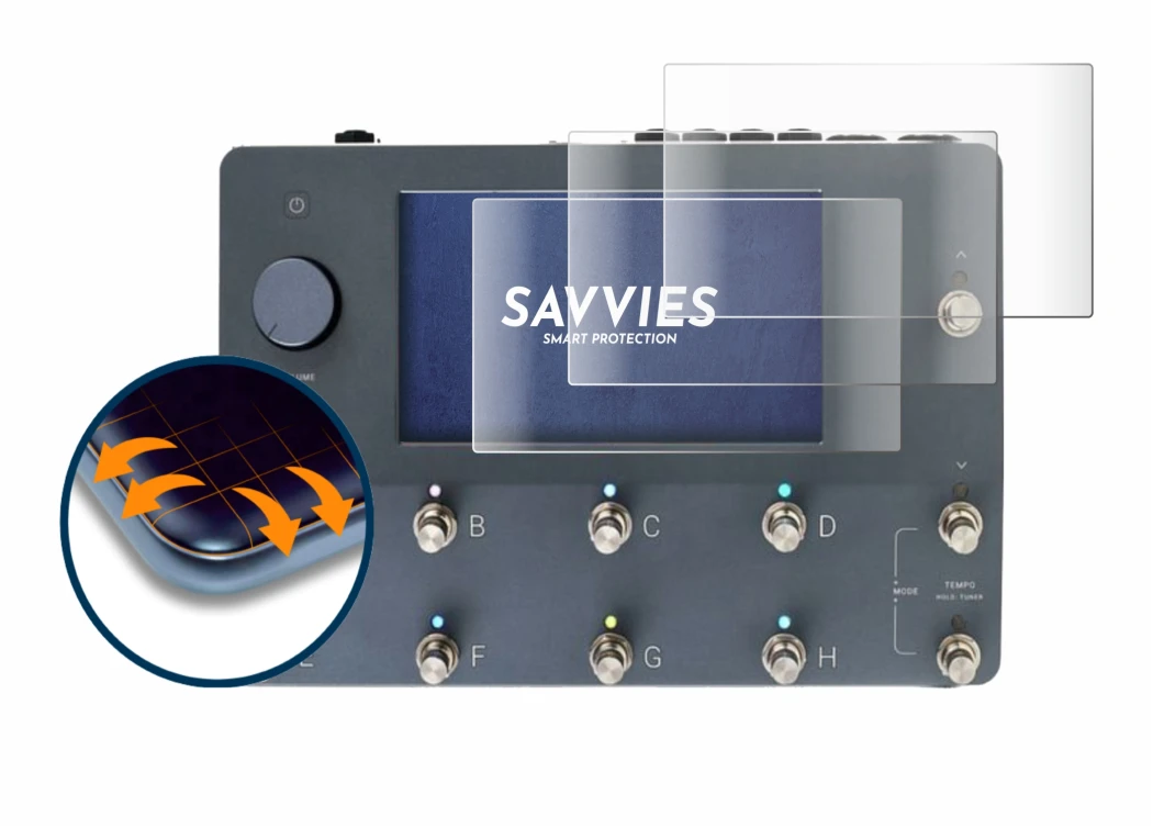 Imagen del dispositivo Neural DSP Quad Cortex con una amplia variedad de protectores de pantalla.