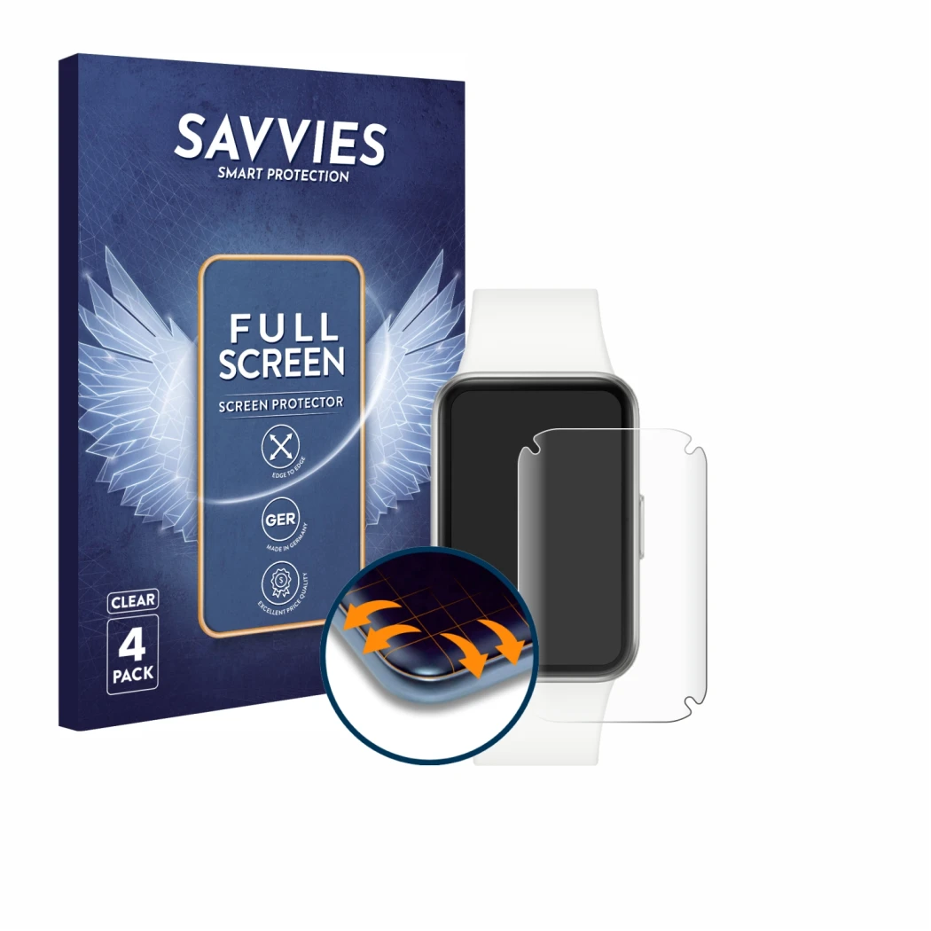 Parte frontal de un envase de producto con el logotipo de la marca Savvies. Al lado se muestra el dispositivo Samsung Galaxy F