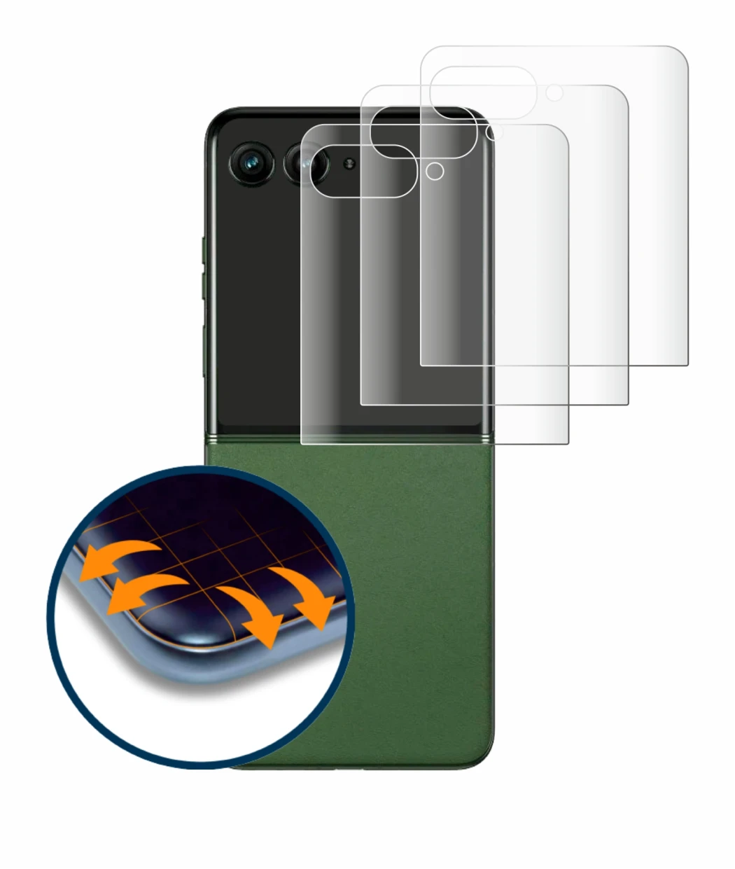 Imagen del dispositivo Motorola Razr 50 Ultra (Pantalla trasera) con una amplia variedad de protectores de pantalla.