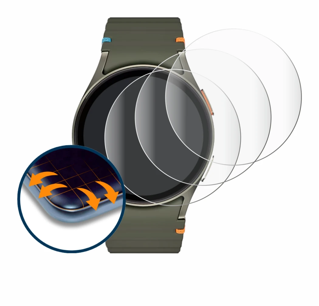 Imagen del dispositivo Samsung Galaxy Watch 7 (40 mm) con una amplia variedad de protectores de pantalla.